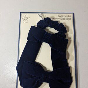 NEW- Southern Living Ladies Elastic Hair Tie - Dog Bow Tie- Navy